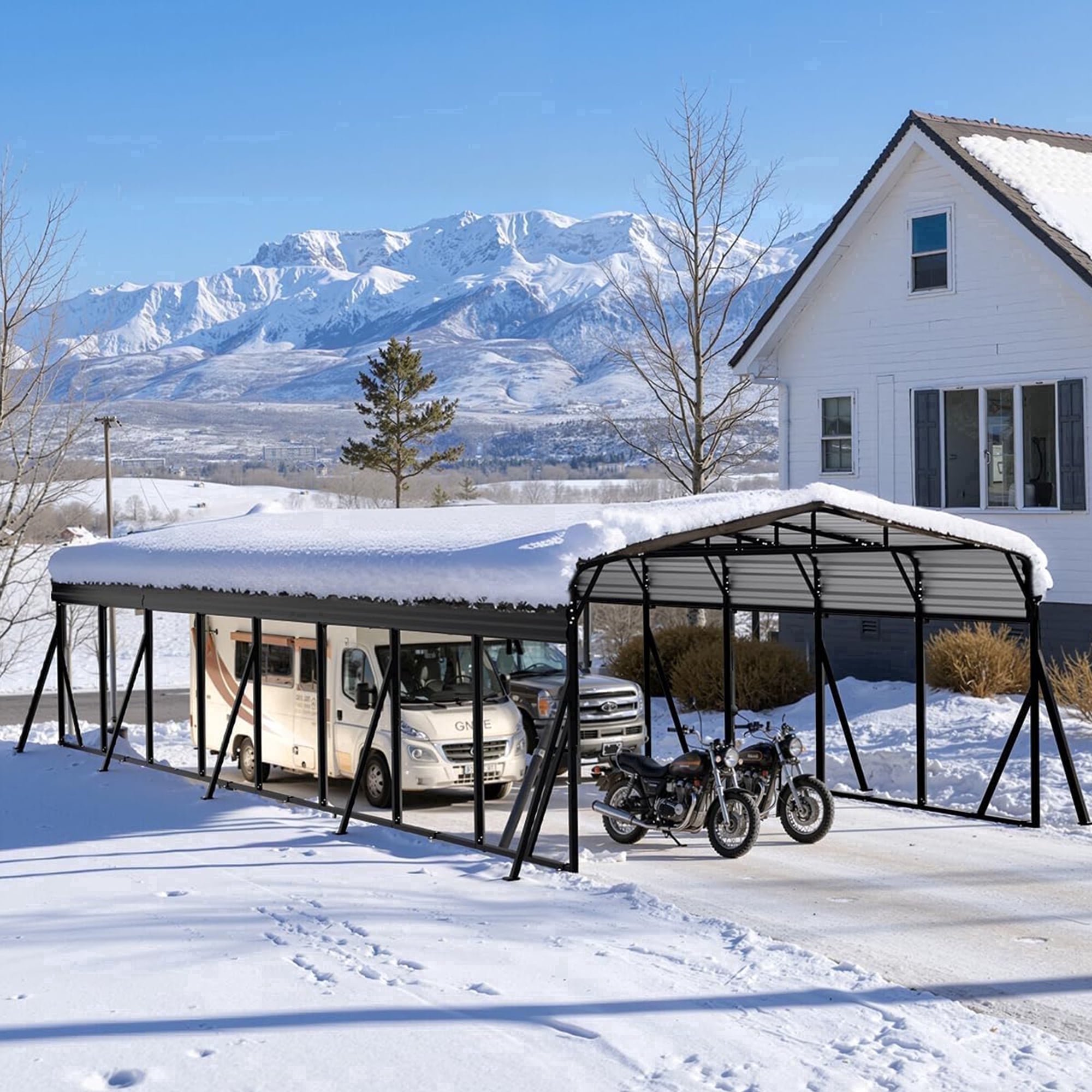 Sanerto 20x40FT Heavy Duty Metal Carport, Outdoor All-Weather Shelter with Iron Roof, Durable Canopy for Cars, Trucks, Boats & Equipment, Easy Quick Assembly