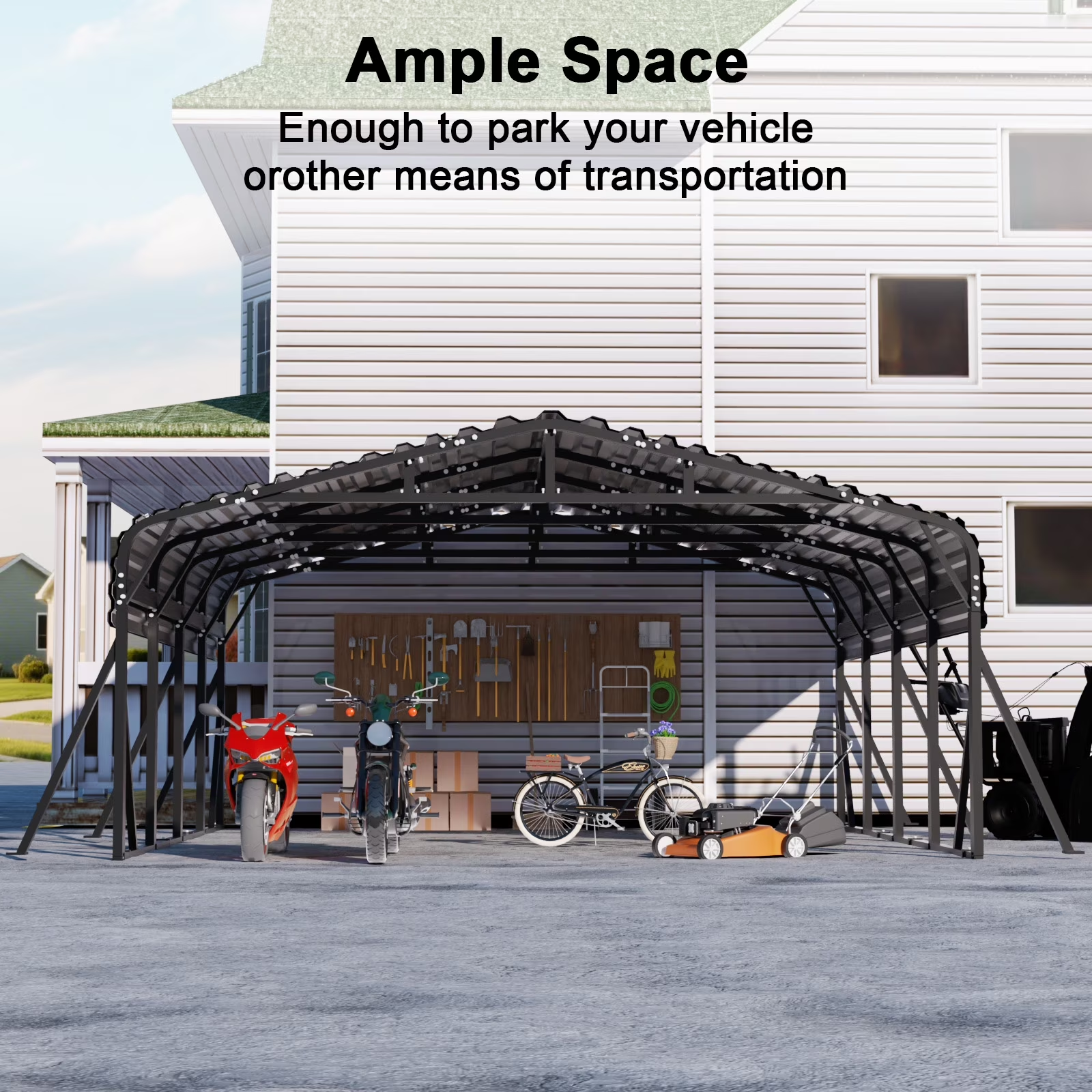 Sanerto 20x20FT Heavy Duty Metal Carport, Outdoor All-Weather Shelter with Iron Roof, Durable Canopy for Cars, Trucks, Boats & Equipment, Easy Quick Assembly