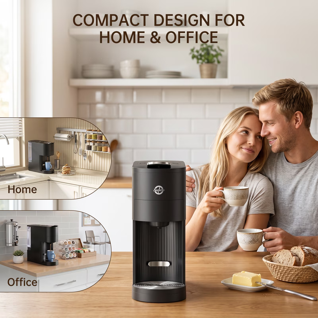 Sanerto Single Serve Coffee Maker Compatible with K Cup Capsules & Grounds,6-12oz Cup Size,1000W 120V, Black
