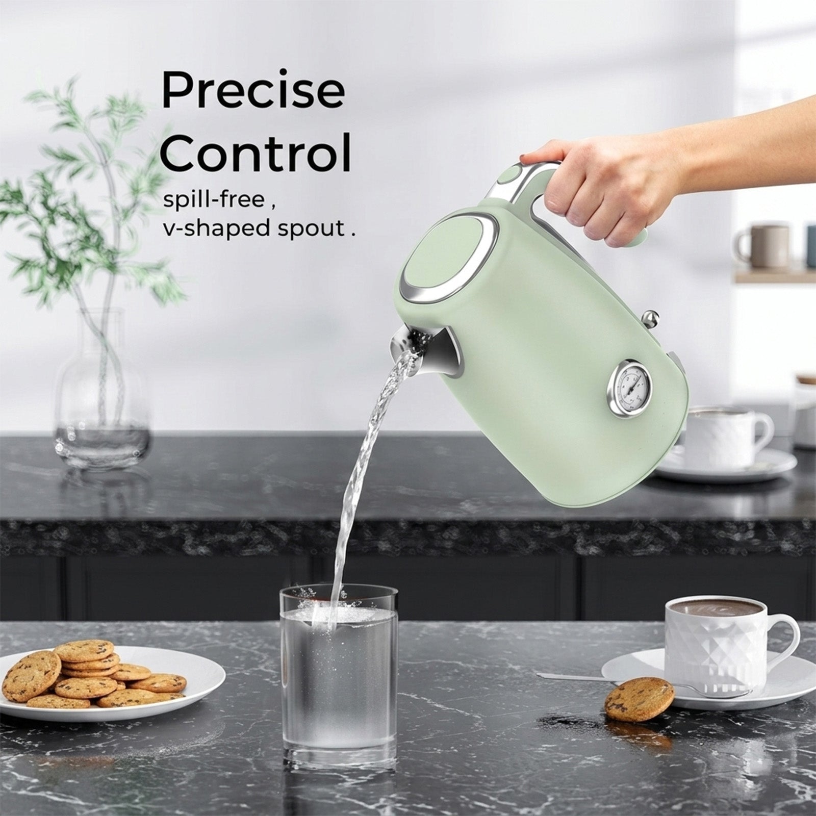 Sanerto Electric Tea Kettle 1500W 1.7L Stainless Steel with Auto Shut-Off Boil-Dry Protection 360° Swivel Base, Green