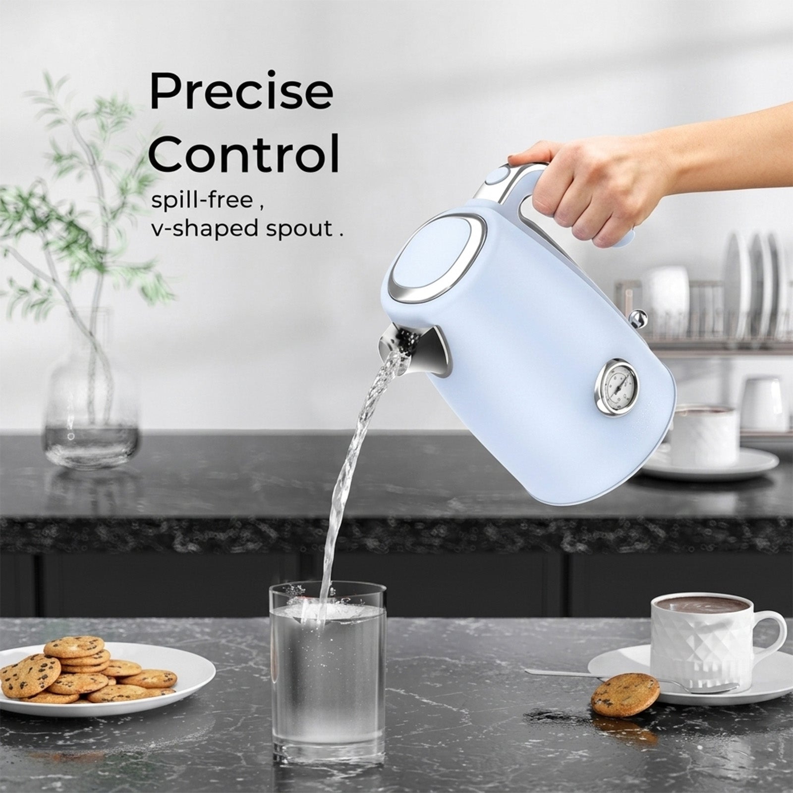 Sanerto Electric Tea Kettle 1500W 1.7L Stainless Steel with Auto Shut-Off Boil-Dry Protection 360° Swivel Base, Blue