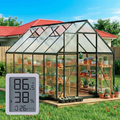 Sanerto 6x10ft Outdoor Walk-in Greenhouse with Thermometer Hygrometer, Heavy-Duty Polycarbonate Green House with Reinforced Aluminum Frame for Garden, Backyard, and Winter Planting