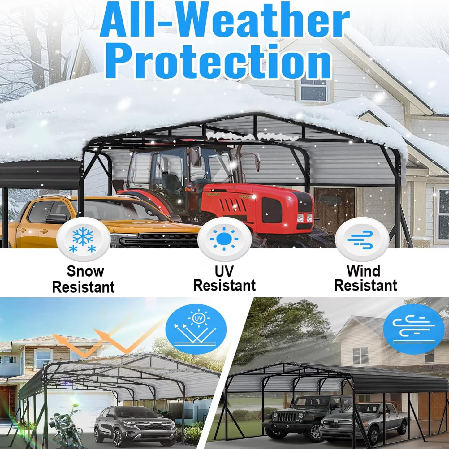 Sanerto 12x25FT Heavy Duty Metal Carport, Outdoor All-Weather Shelter with Iron Roof, Durable Canopy for Cars, Trucks, Boats & Equipment, Easy Quick Assembly