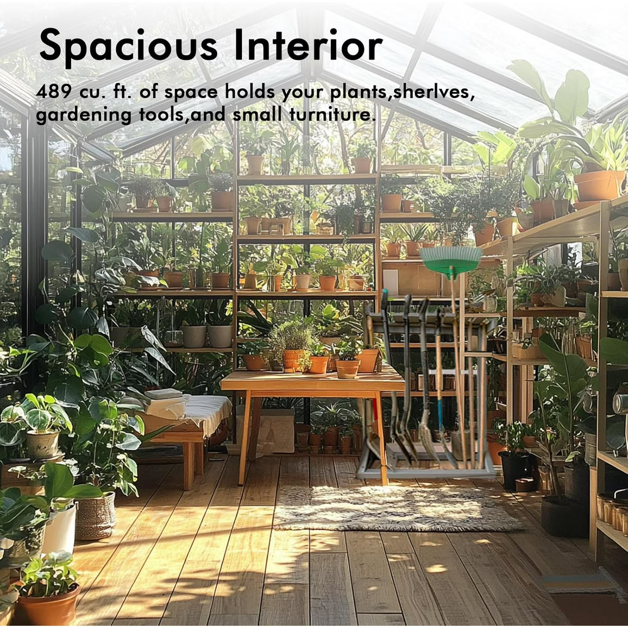 Sanerto 8x10FT Heavy-Duty Walk-in Outdoor Greenhouse, Reinforced Aluminum Frame, UV-Resistant Polycarbonate Panels, Built-in Thermometer & Hygrometer, All-Weather Garden Greenhouse