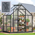 Sanerto 6x4FT Walk-in Outdoor Greenhouse for Garden Heavy-Duty，Reinforced Aluminum Frame, UV-Resistant Polycarbonate Panels, Built-in Thermometer & Hygrometer, All-Weather Durable Plant House