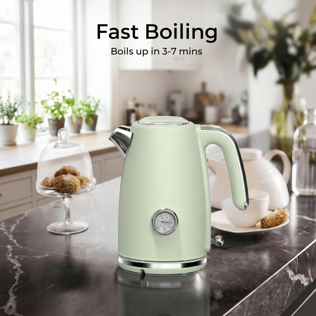 Sanerto Electric Tea Kettle 1500W 1.7L Stainless Steel with Auto Shut-Off Boil-Dry Protection 360° Swivel Base, Green