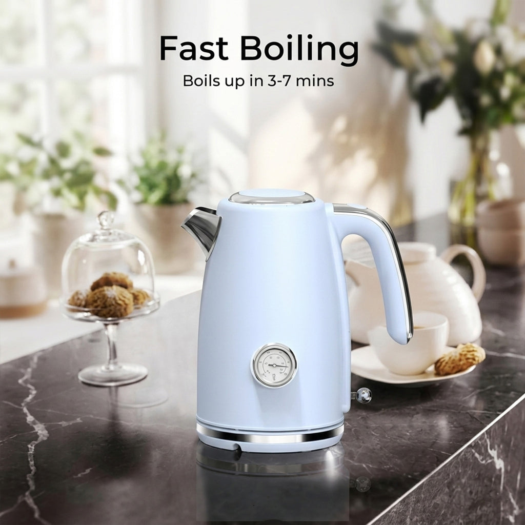 Sanerto Electric Tea Kettle 1500W 1.7L Stainless Steel with Auto Shut-Off Boil-Dry Protection 360° Swivel Base, Blue