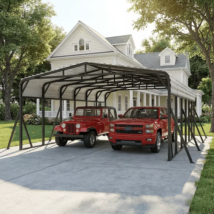 Sanerto 20x30FT Heavy Duty Metal Carport, Outdoor All-Weather Shelter with Iron Roof, Durable Canopy for Cars, Trucks, Boats & Equipment, Easy Quick Assembly