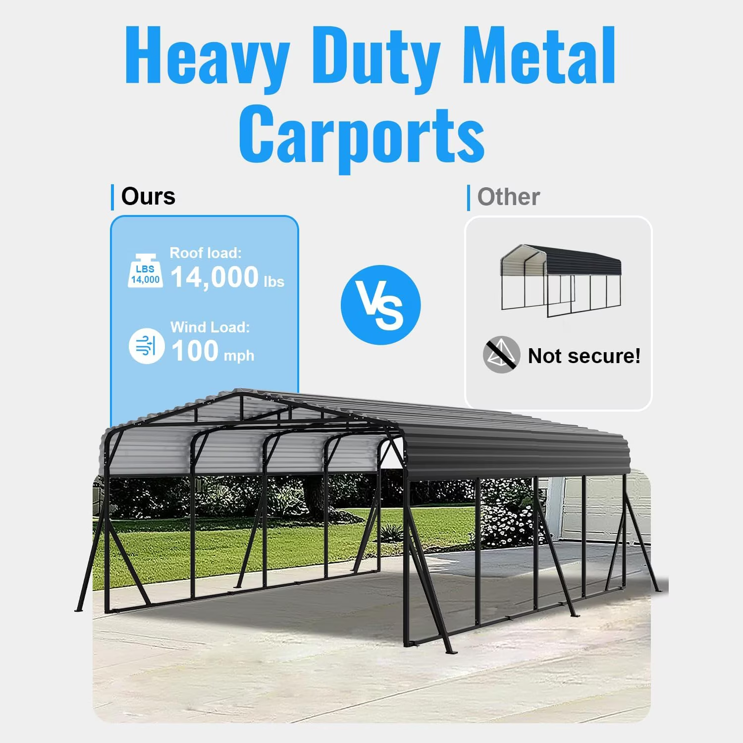 Sanerto 20x20FT Heavy Duty Metal Carport, Outdoor All-Weather Shelter with Iron Roof, Durable Canopy for Cars, Trucks, Boats & Equipment, Easy Quick Assembly