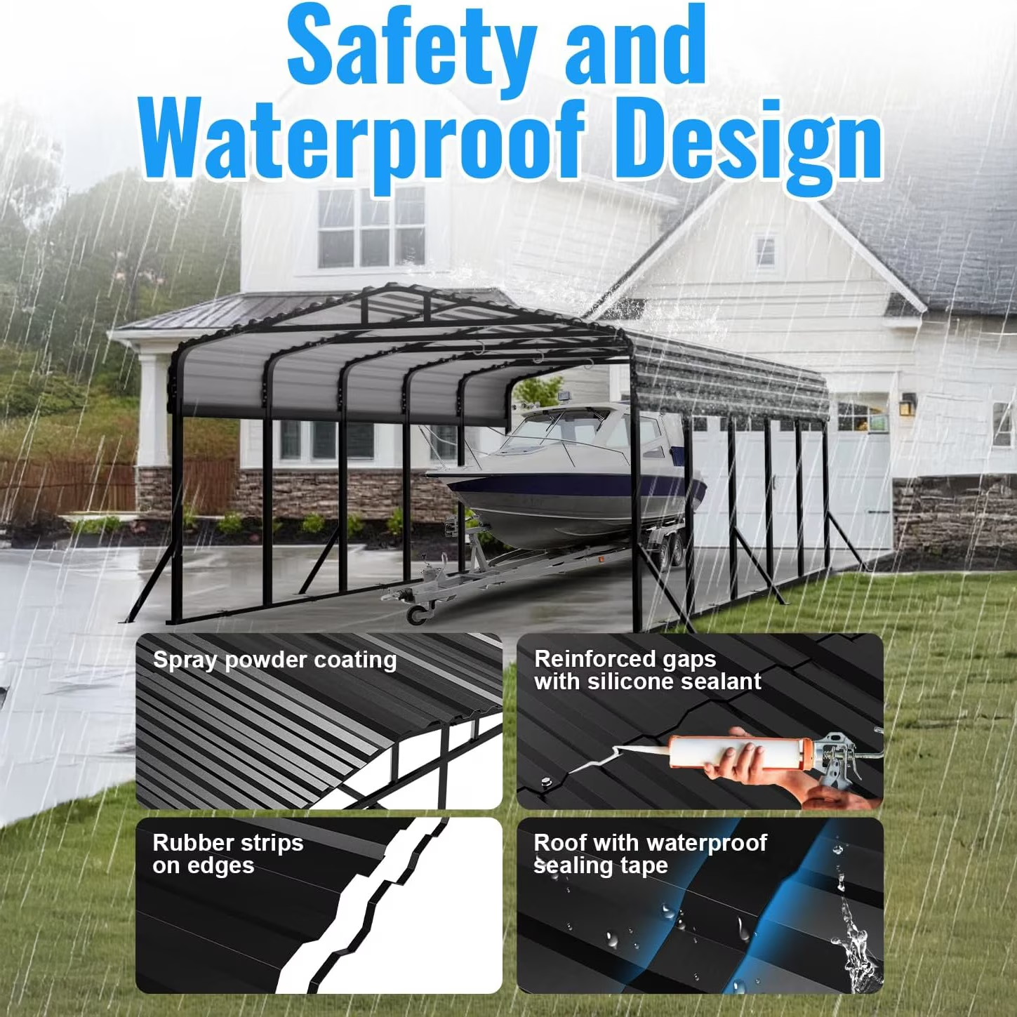 Sanerto 12x25FT Heavy Duty Metal Carport, Outdoor All-Weather Shelter with Iron Roof, Durable Canopy for Cars, Trucks, Boats & Equipment, Easy Quick Assembly