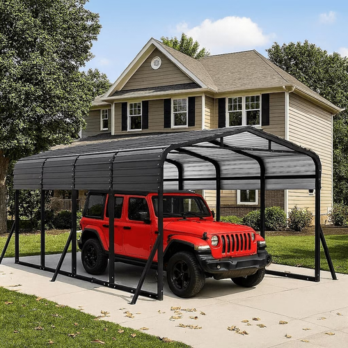 Sanerto 12x20FT Heavy Duty Metal Carport, Outdoor All-Weather Shelter with Iron Roof, Durable Canopy for Cars, Trucks, Boats & Equipment, Easy Quick Assembly