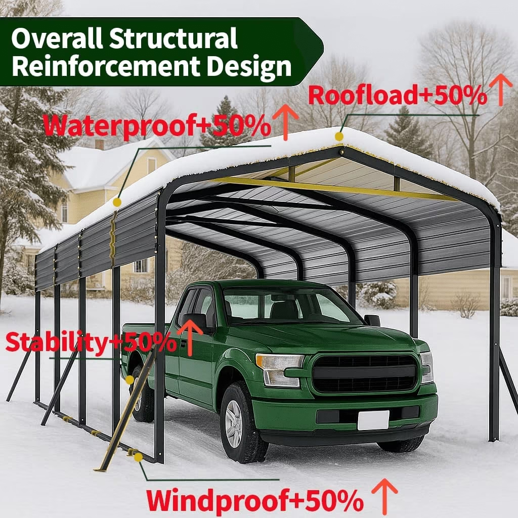Sanerto 12x20FT Heavy Duty Metal Carport, Outdoor All-Weather Shelter with Iron Roof, Durable Canopy for Cars, Trucks, Boats & Equipment, Easy Quick Assembly