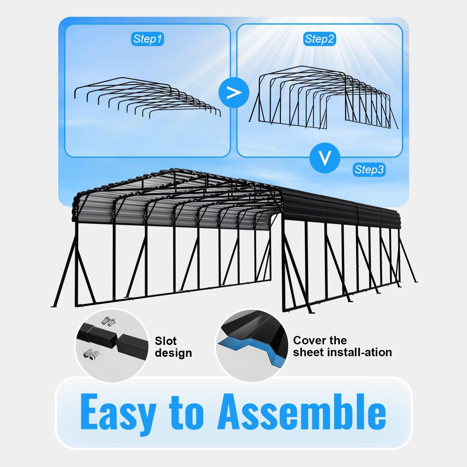 Sanerto 20x40FT Heavy Duty Metal Carport, Outdoor All-Weather Shelter with Iron Roof, Durable Canopy for Cars, Trucks, Boats & Equipment, Easy Quick Assembly