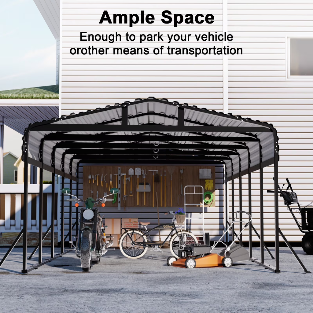 Sanerto 12x25FT Heavy Duty Metal Carport, Outdoor All-Weather Shelter with Iron Roof, Durable Canopy for Cars, Trucks, Boats & Equipment, Easy Quick Assembly