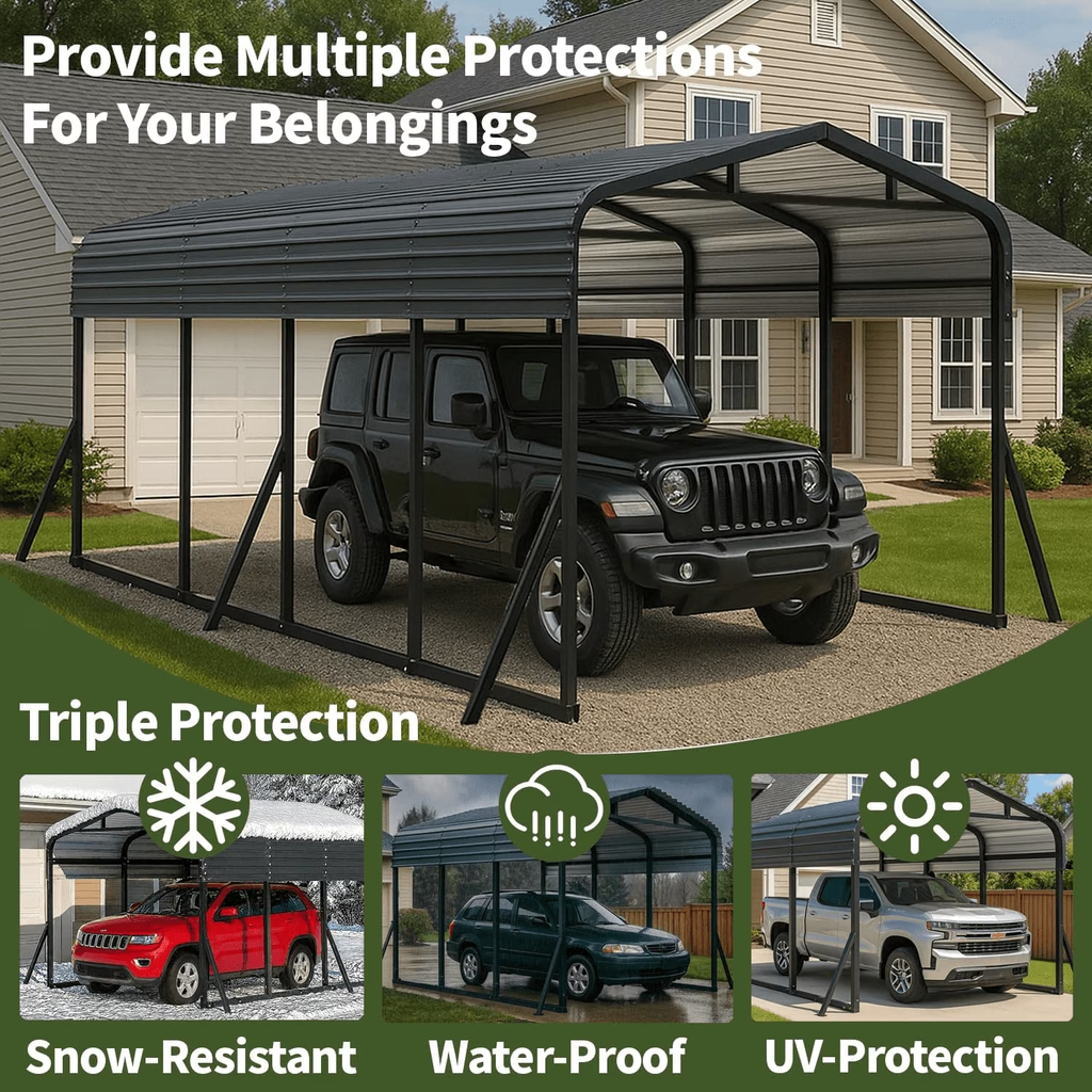 Sanerto 12x20FT Heavy Duty Metal Carport, Outdoor All-Weather Shelter with Iron Roof, Durable Canopy for Cars, Trucks, Boats & Equipment, Easy Quick Assembly