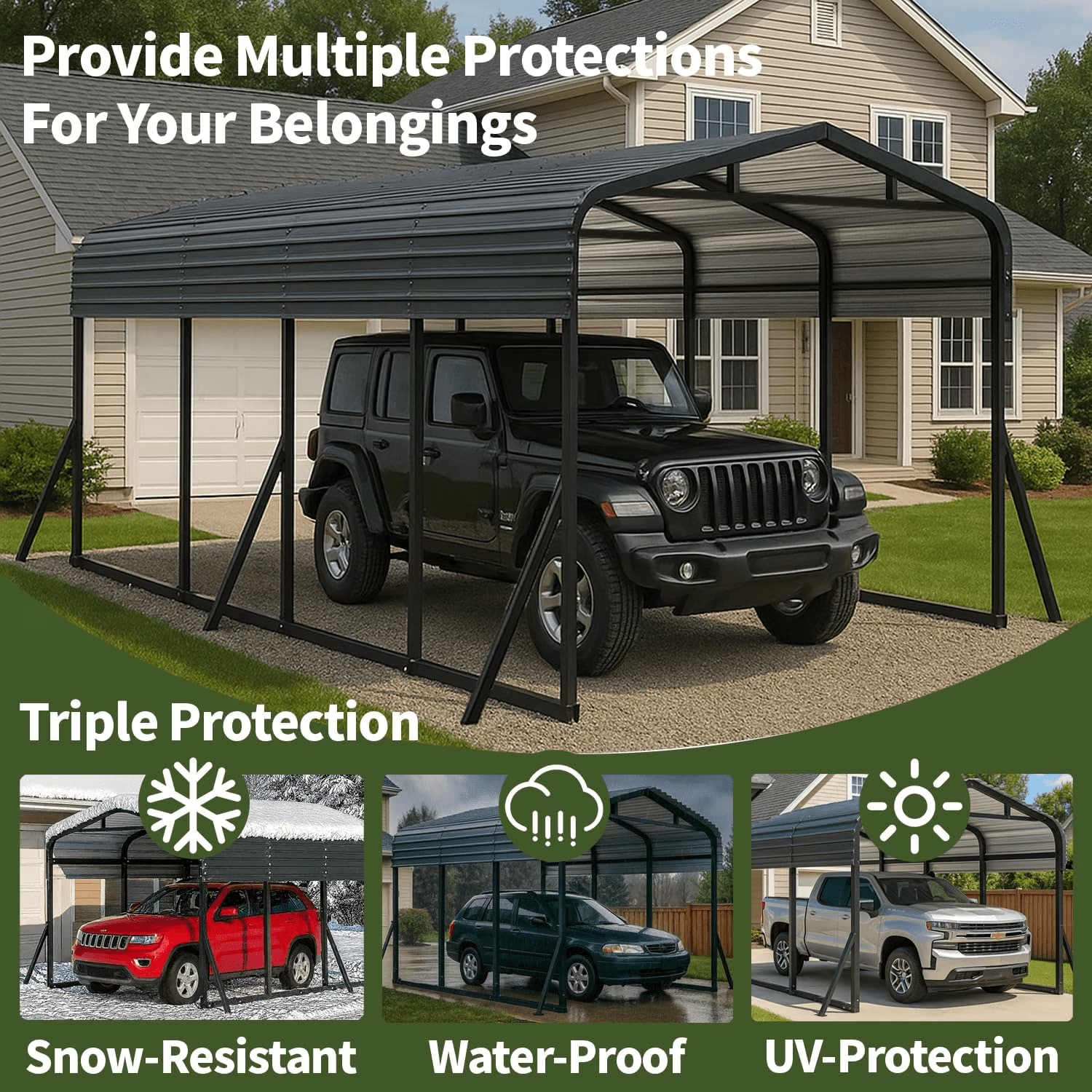 Sanerto 12x20FT Heavy Duty Metal Carport, Outdoor All-Weather Shelter with Iron Roof, Durable Canopy for Cars, Trucks, Boats & Equipment, Easy Quick Assembly