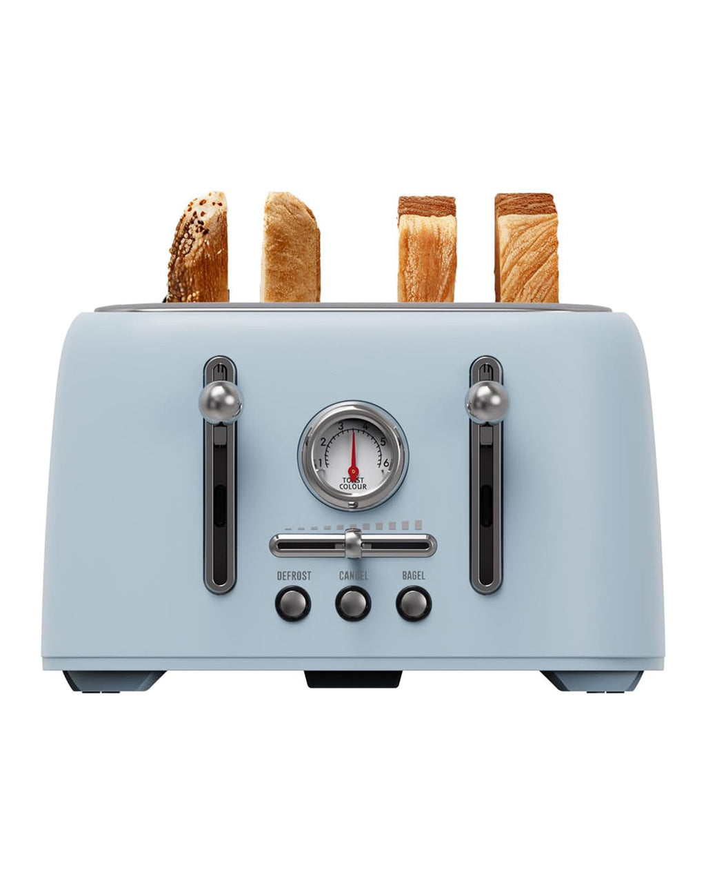 Sanerto 4-Slice Toaster, 1.6" Extra Wide Slots, 6 Browning Levels, Bagel/Defrost, Stainless Steel, Blue