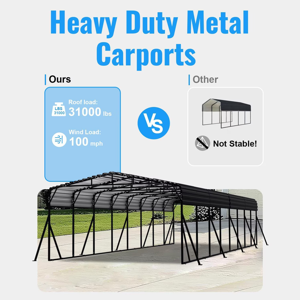 Sanerto 20x40FT Heavy Duty Metal Carport, Outdoor All-Weather Shelter with Iron Roof, Durable Canopy for Cars, Trucks, Boats & Equipment, Easy Quick Assembly