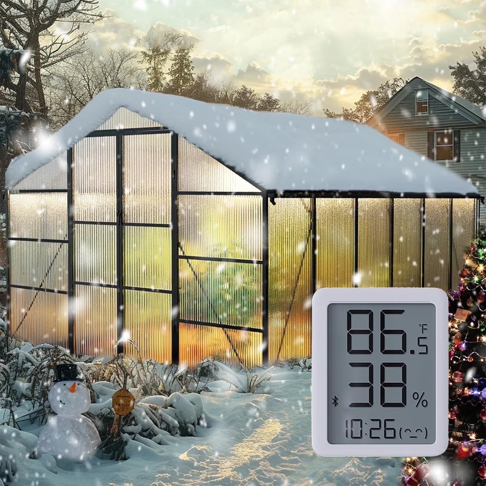 Sanerto 10x12FT Heavy-Duty Walk-in Outdoor Greenhouse, Reinforced Aluminum Frame, UV-Resistant Polycarbonate Panels, Built-in Thermometer & Hygrometer, All-Weather Garden Greenhouse