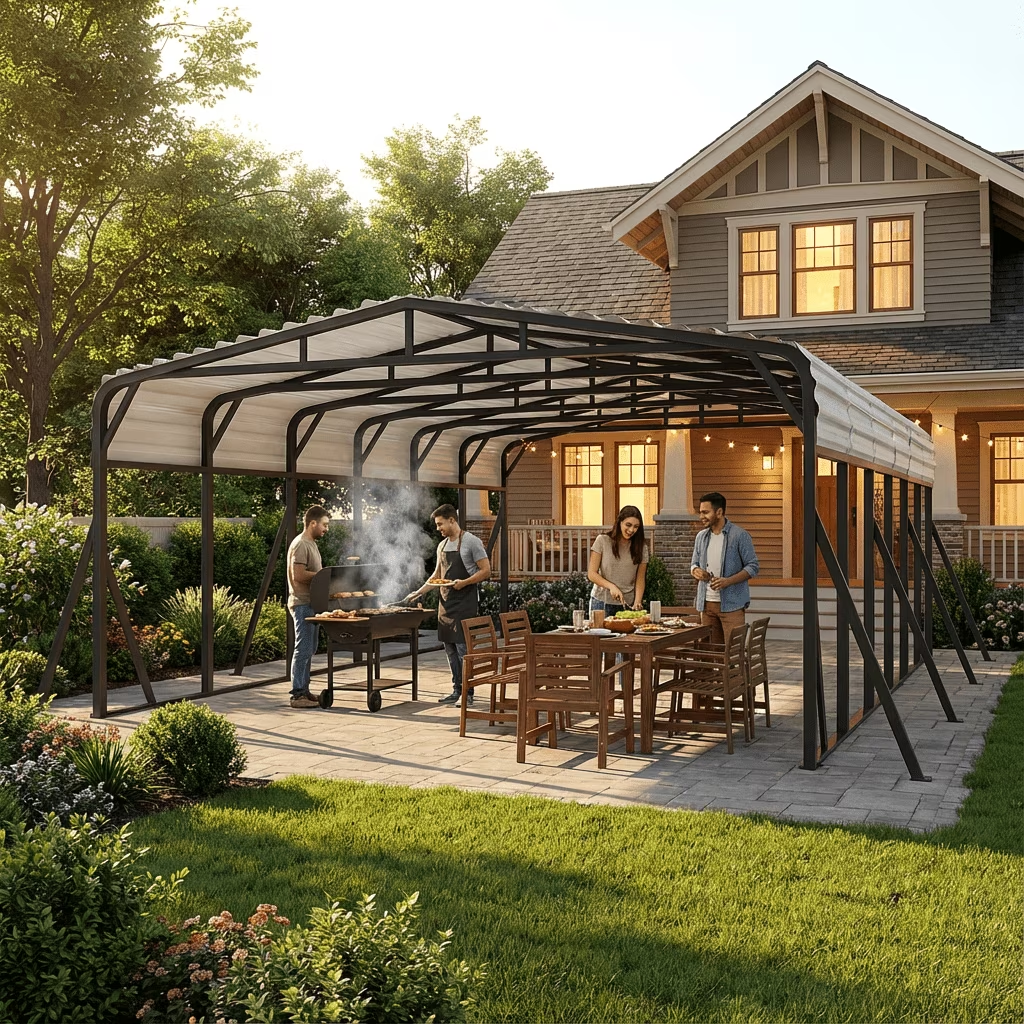 Sanerto 20x30FT Heavy Duty Metal Carport, Outdoor All-Weather Shelter with Iron Roof, Durable Canopy for Cars, Trucks, Boats & Equipment, Easy Quick Assembly