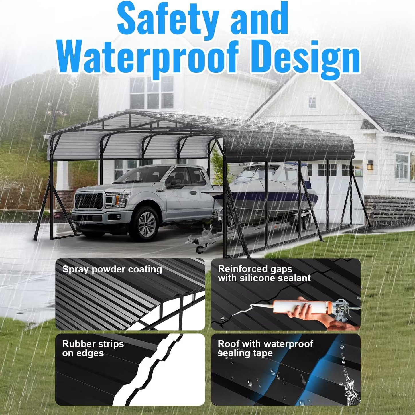 Sanerto 20x20FT Heavy Duty Metal Carport, Outdoor All-Weather Shelter with Iron Roof, Durable Canopy for Cars, Trucks, Boats & Equipment, Easy Quick Assembly