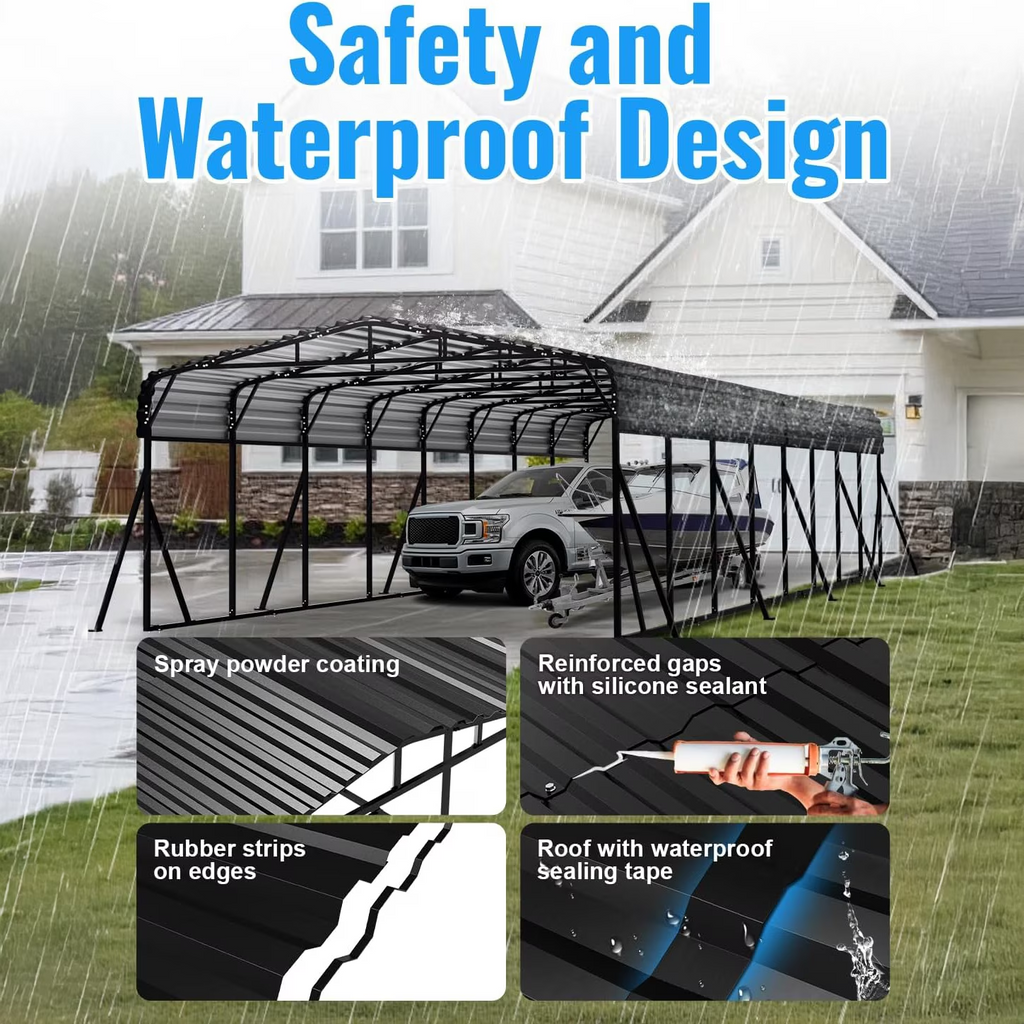 Sanerto 20x40FT Heavy Duty Metal Carport, Outdoor All-Weather Shelter with Iron Roof, Durable Canopy for Cars, Trucks, Boats & Equipment, Easy Quick Assembly