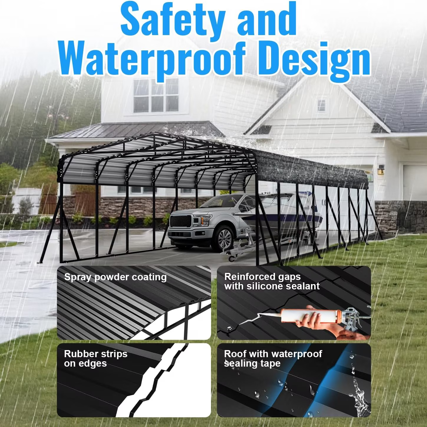 Sanerto 20x40FT Heavy Duty Metal Carport, Outdoor All-Weather Shelter with Iron Roof, Durable Canopy for Cars, Trucks, Boats & Equipment, Easy Quick Assembly