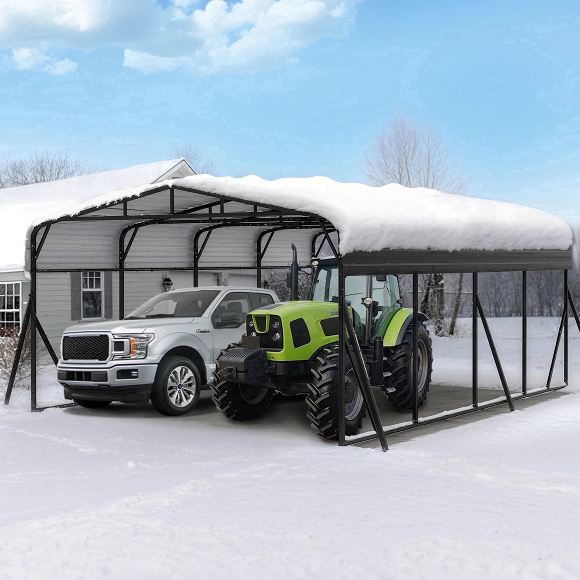 Sanerto 20x20FT Heavy Duty Metal Carport, Outdoor All-Weather Shelter with Iron Roof, Durable Canopy for Cars, Trucks, Boats & Equipment, Easy Quick Assembly