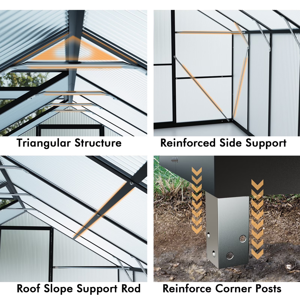 Sanerto 8x14FT Heavy-Duty Walk-in Outdoor Greenhouse for Garden, Reinforced Aluminum Frame, UV-Resistant Polycarbonate Panels, All-Weather Design for Winter Planting