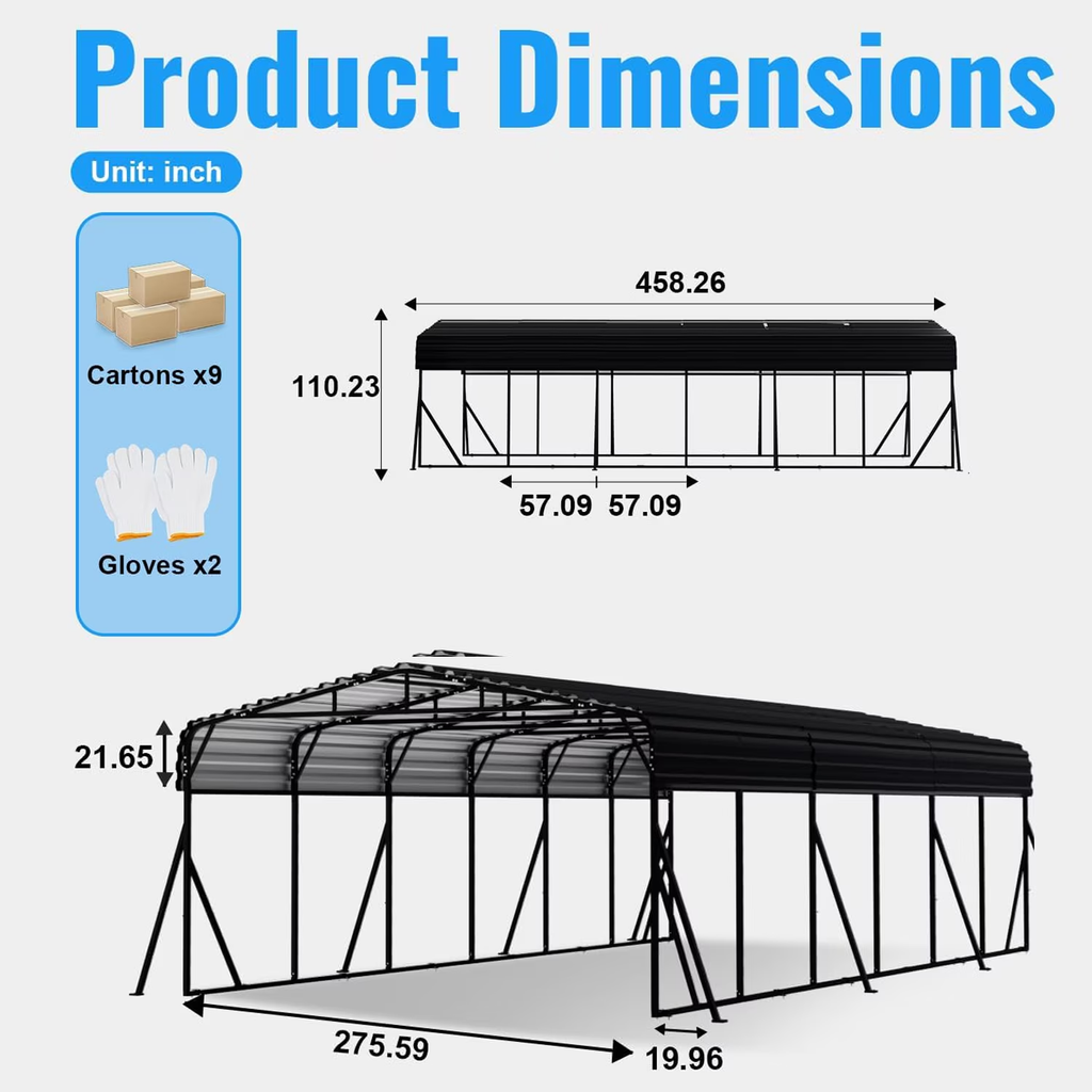Sanerto 20x40FT Heavy Duty Metal Carport, Outdoor All-Weather Shelter with Iron Roof, Durable Canopy for Cars, Trucks, Boats & Equipment, Easy Quick Assembly