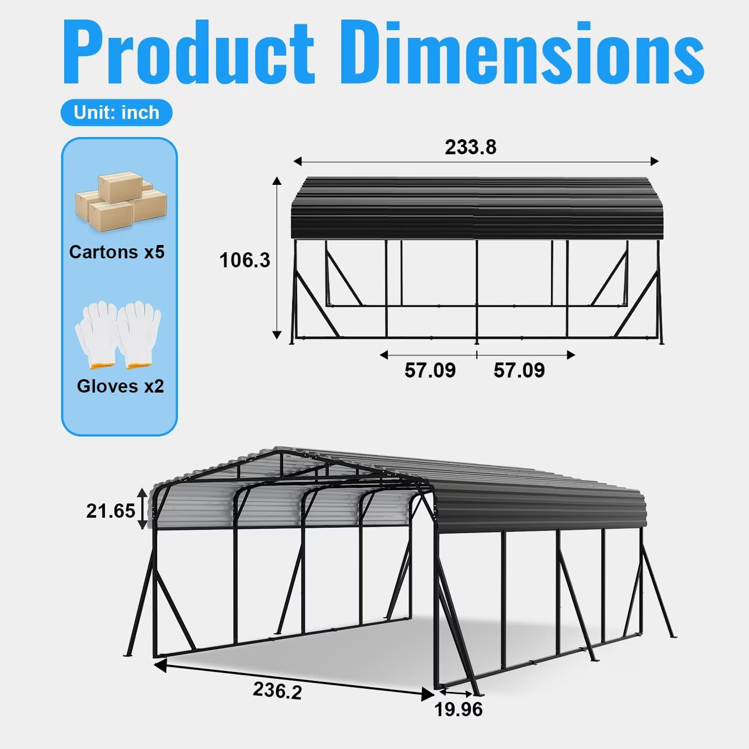 Sanerto 20x20FT Heavy Duty Metal Carport, Outdoor All-Weather Shelter with Iron Roof, Durable Canopy for Cars, Trucks, Boats & Equipment, Easy Quick Assembly