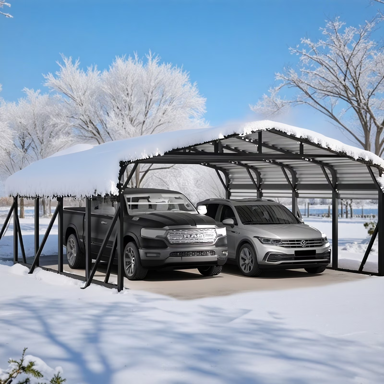 Sanerto 20x20FT Heavy Duty Metal Carport, Outdoor All-Weather Shelter with Iron Roof, Durable Canopy for Cars, Trucks, Boats & Equipment, Easy Quick Assembly