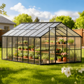 Sanerto 8x14FT Heavy-Duty Walk-in Outdoor Greenhouse for Garden, Reinforced Aluminum Frame, UV-Resistant Polycarbonate Panels, All-Weather Design for Winter Planting