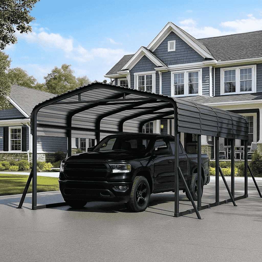 Sanerto 12x20FT Heavy Duty Metal Carport, Outdoor All-Weather Shelter with Iron Roof, Durable Canopy for Cars, Trucks, Boats & Equipment, Easy Quick Assembly