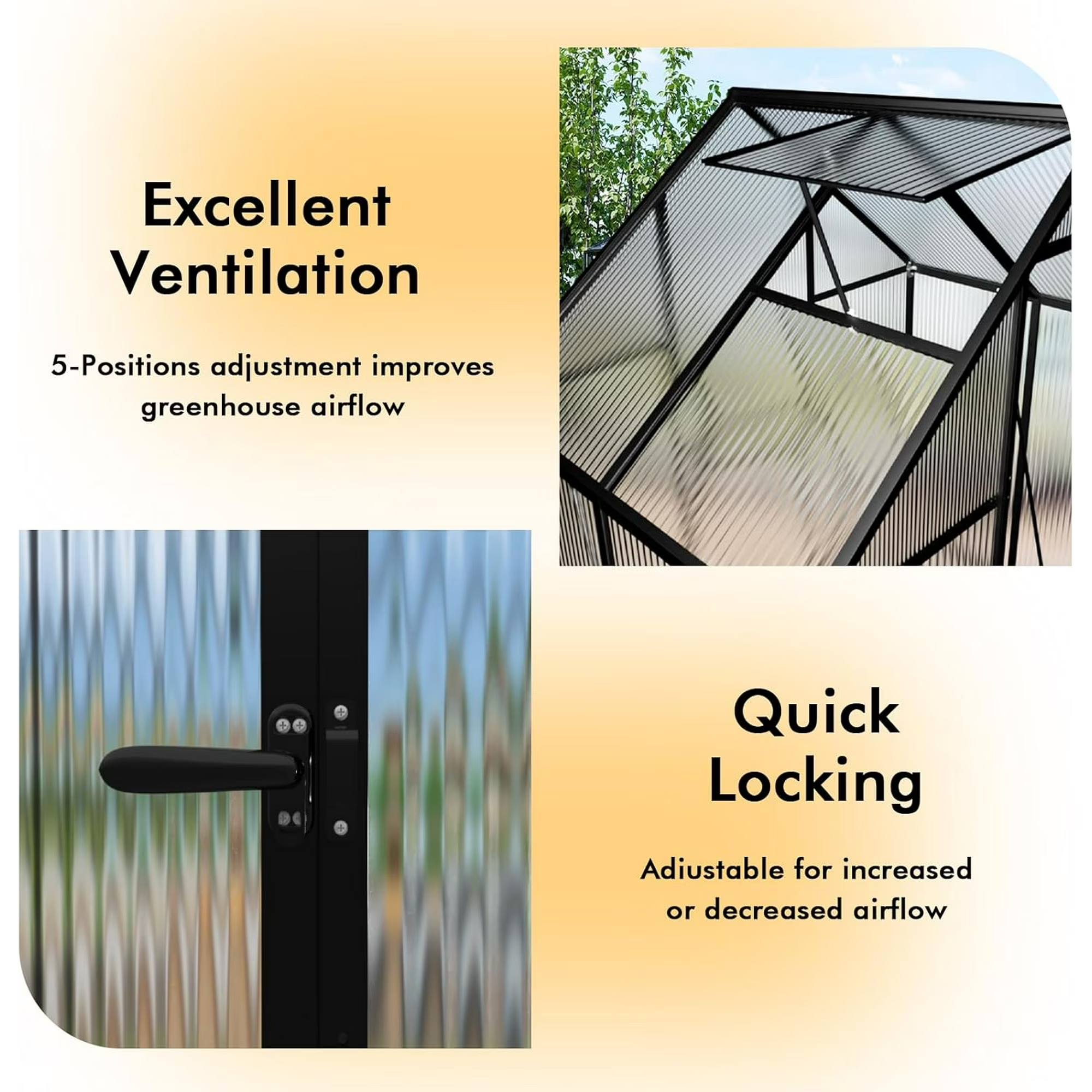 Sanerto 6x4FT Walk-in Outdoor Greenhouse for Garden Heavy-Duty，Reinforced Aluminum Frame, UV-Resistant Polycarbonate Panels, Built-in Thermometer & Hygrometer, All-Weather Durable Plant House