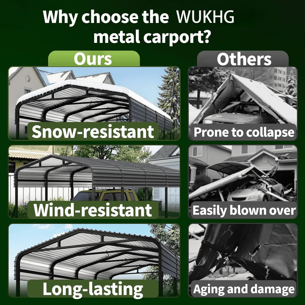 Sanerto 12x20FT Heavy Duty Metal Carport, Outdoor All-Weather Shelter with Iron Roof, Durable Canopy for Cars, Trucks, Boats & Equipment, Easy Quick Assembly
