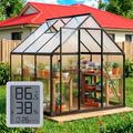 Sanerto 6x6ft Outdoor Walk-in Greenhouse with Thermometer Hygrometer, Heavy-Duty Polycarbonate Green House with Reinforced Aluminum Frame for Garden, Backyard, and Winter Planting