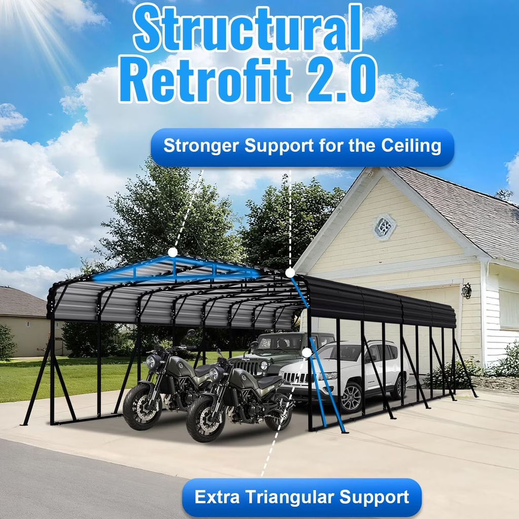 Sanerto 20x40FT Heavy Duty Metal Carport, Outdoor All-Weather Shelter with Iron Roof, Durable Canopy for Cars, Trucks, Boats & Equipment, Easy Quick Assembly