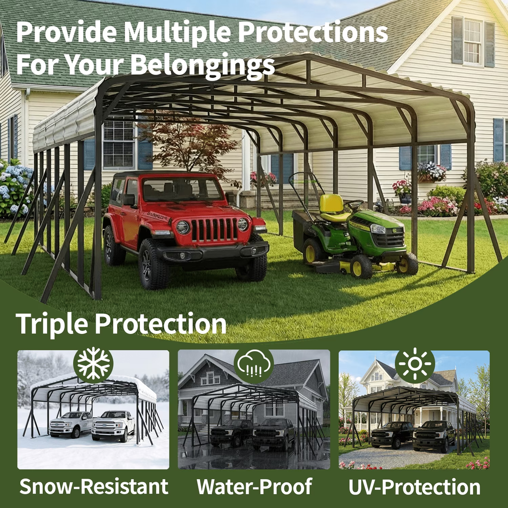 Sanerto 20x30FT Heavy Duty Metal Carport, Outdoor All-Weather Shelter with Iron Roof, Durable Canopy for Cars, Trucks, Boats & Equipment, Easy Quick Assembly