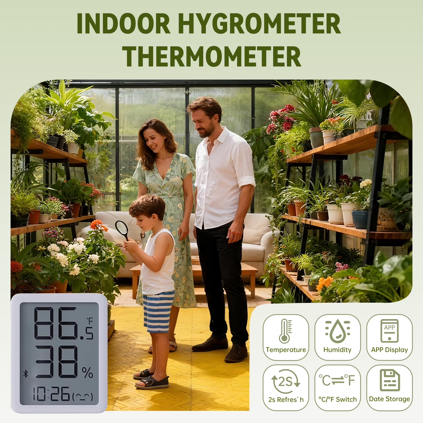 Sanerto 6x6ft Outdoor Walk-in Greenhouse with Thermometer Hygrometer, Heavy-Duty Polycarbonate Green House with Reinforced Aluminum Frame for Garden, Backyard, and Winter Planting