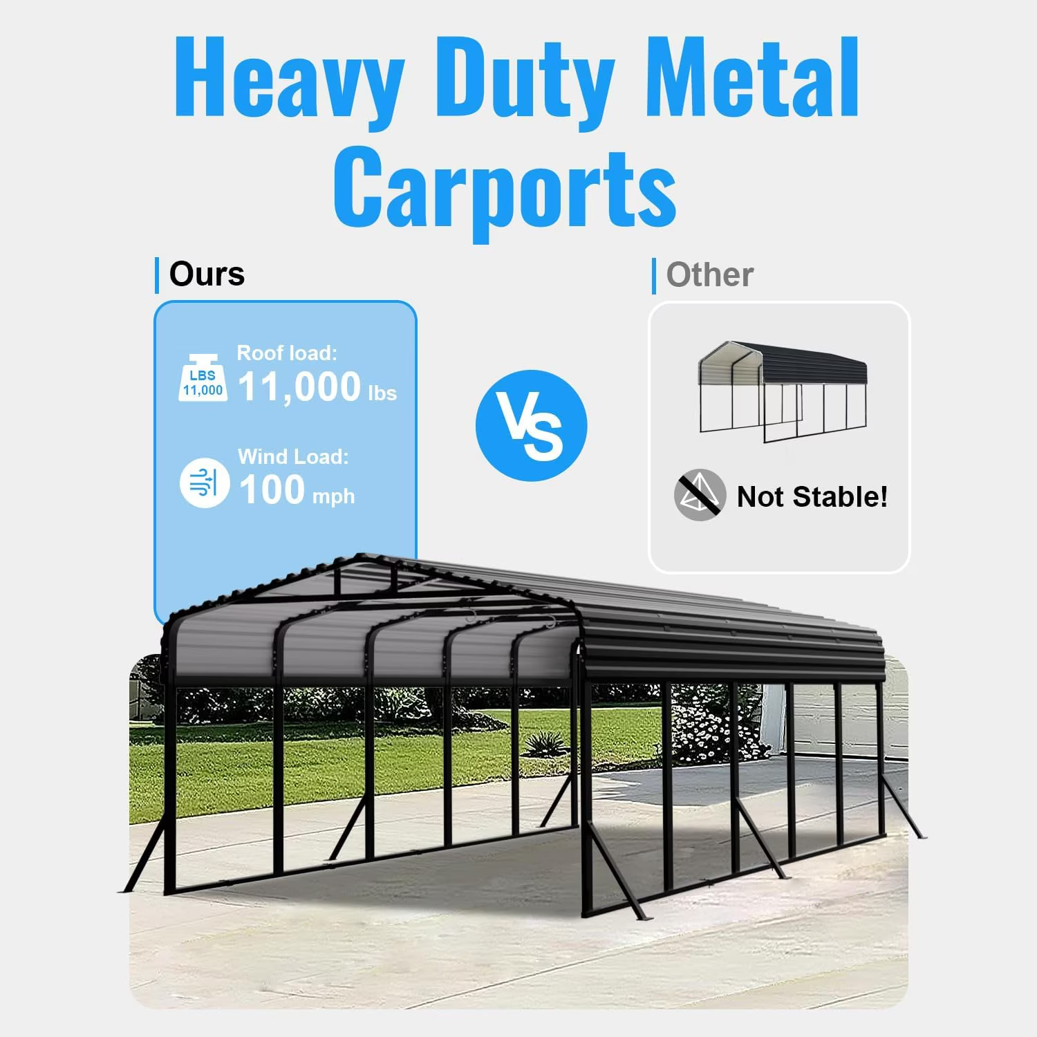 Sanerto 12x25FT Heavy Duty Metal Carport, Outdoor All-Weather Shelter with Iron Roof, Durable Canopy for Cars, Trucks, Boats & Equipment, Easy Quick Assembly