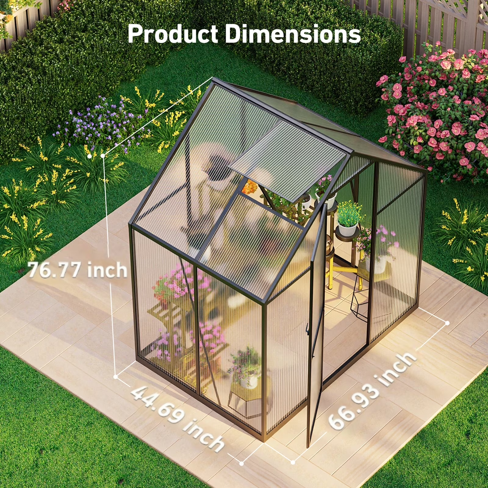 Sanerto 6x4FT Walk-in Outdoor Greenhouse for Garden Heavy-Duty，Reinforced Aluminum Frame, UV-Resistant Polycarbonate Panels, Built-in Thermometer & Hygrometer, All-Weather Durable Plant House