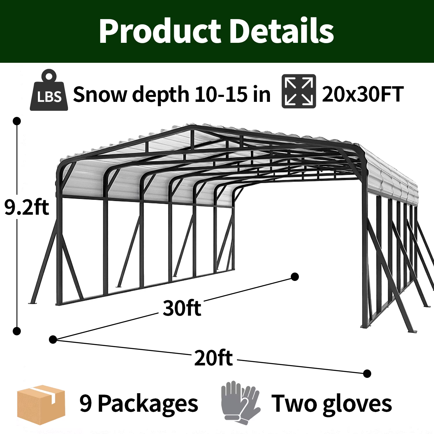 Sanerto 20x30FT Heavy Duty Metal Carport, Outdoor All-Weather Shelter with Iron Roof, Durable Canopy for Cars, Trucks, Boats & Equipment, Easy Quick Assembly