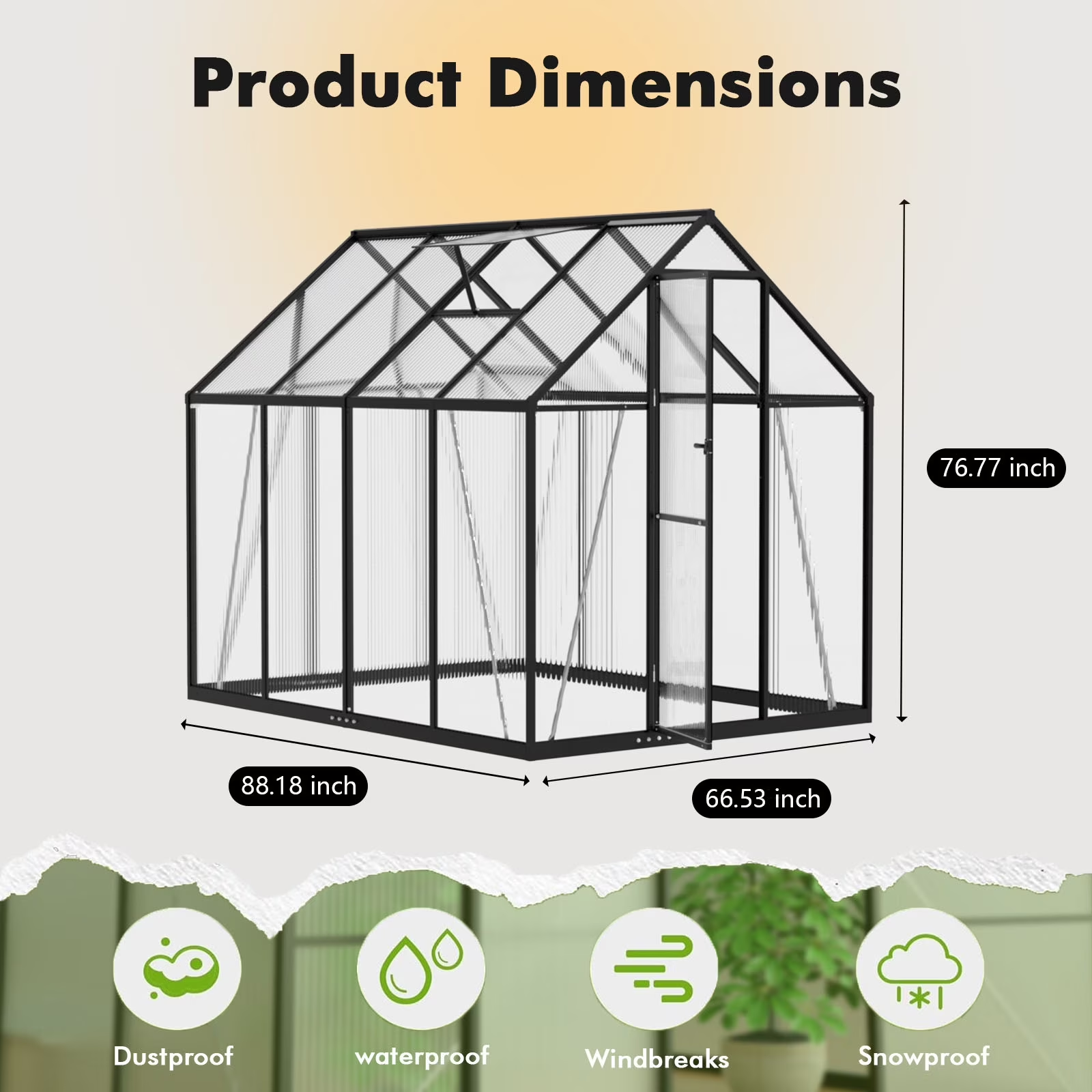 Sanerto 6x7.5FT Heavy-Duty Walk-in Outdoor Greenhouse, Reinforced Aluminum Frame, UV-Resistant Polycarbonate Panels, Built-in Thermometer & Hygrometer, All-Weather Garden Greenhouse