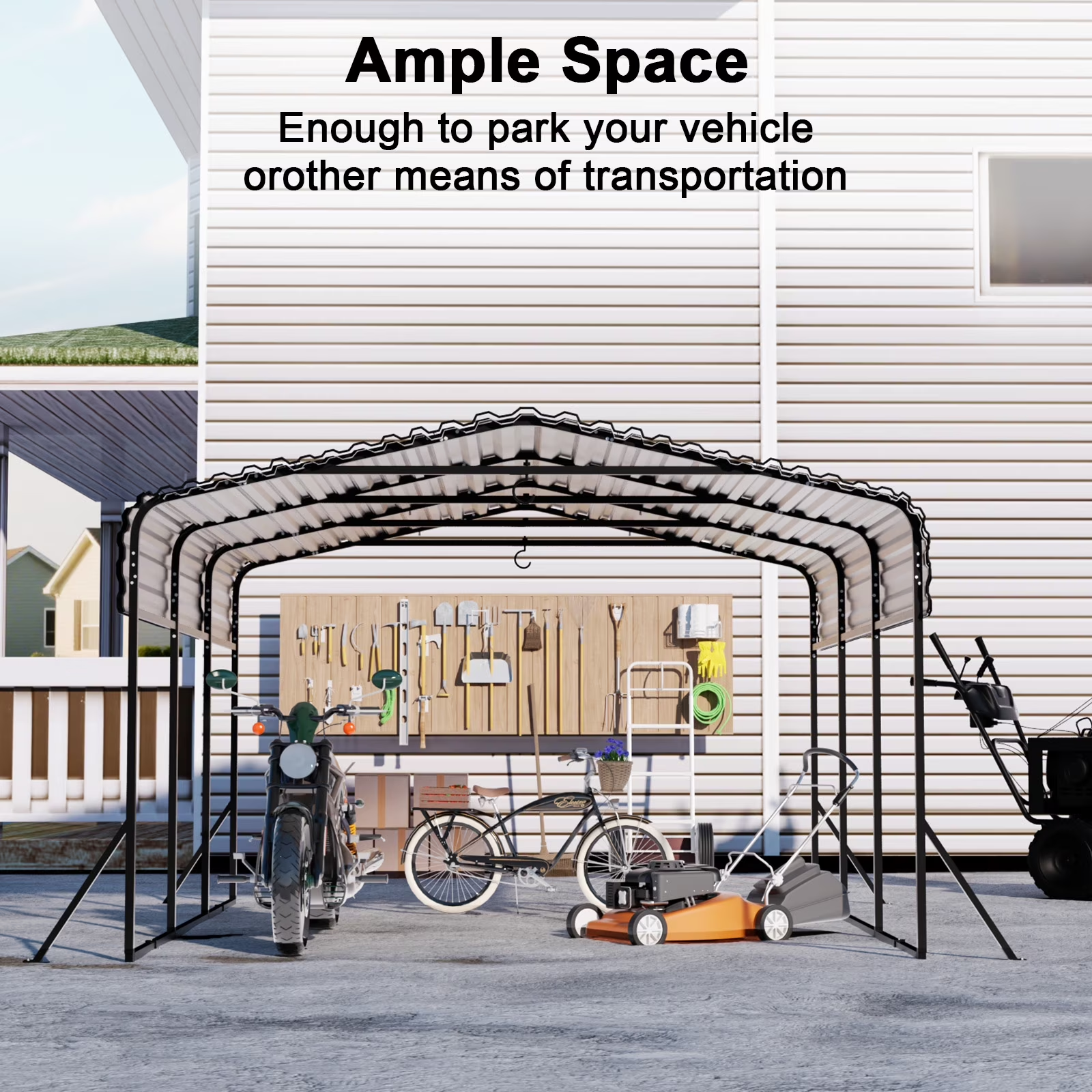 Sanerto 10x15FT Heavy Duty Metal Carport, Outdoor All-Weather Shelter with Iron Roof, Durable Canopy for Cars, Trucks, Boats & Equipment, Easy Quick Assembly