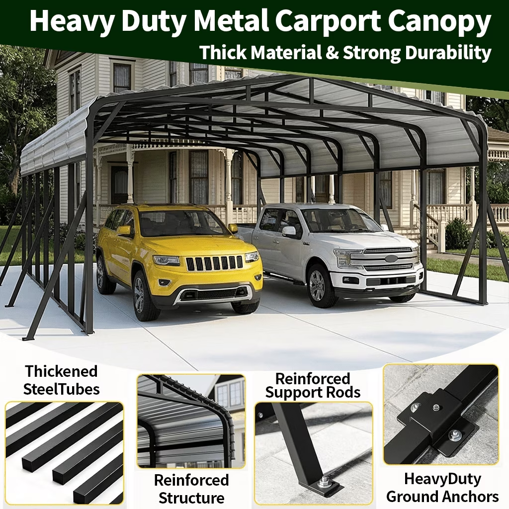 Sanerto 20x30FT Heavy Duty Metal Carport, Outdoor All-Weather Shelter with Iron Roof, Durable Canopy for Cars, Trucks, Boats & Equipment, Easy Quick Assembly